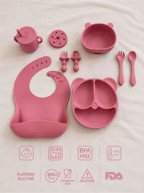 Pink Silicone Baby Feeding Set - Amorie Baby